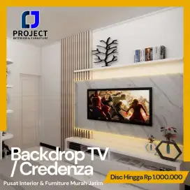 Dekorasi interior backdrop TV murah