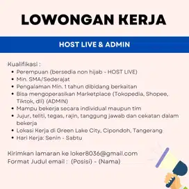 DIBUTUHKAN SEGERA ADMIN DAN HOST LIVE (URGENT)