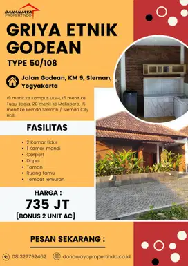 Dapatkan Rumah Murah Jogja, Dekat Malioboro & Exit Tol, Bonus 2 AC!