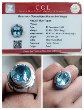 Cincin Permata Blue Topaz Swiss Blue