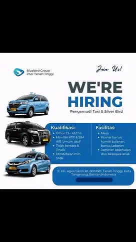 Loker Deiver Taksi Bluebird Pool Tanah Tinggi Tangerang