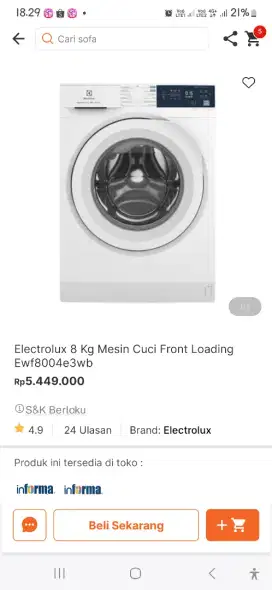 MESIN CUCI ELECTROLUX 8 KILO