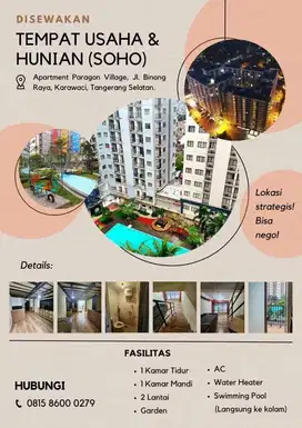 DISEWAKAN CEPAT MURAH RUANG USAHA & HUNIAN  PARAGON VILLAGE KARAWACI