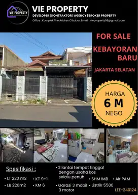 RUMAH DAN USAHA KOS di KEBAYORAN BARU JAKARTA SELATAN NEGO SAMPAI JADI