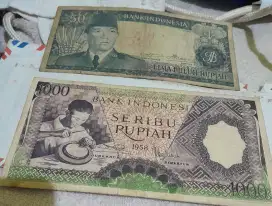 uang kuno indonesia tahun Rp50 thn 1960 dan Rp1000 thn 1958