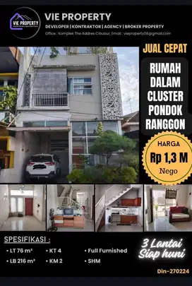 Dijual rumah di dalam cluster di Kranggan, Cibubur