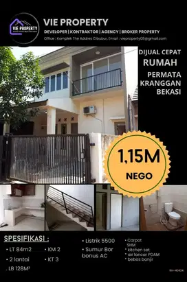 Dijual Rumah bonus AC di Permata Kranggan, Bekasi