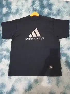 Kaos Balenciaga Adidas Navy Blue Doubleshort Shirt Original Authentic