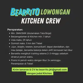 Lowongan Kitchen Crew Penempatan Bintaro / Tebet