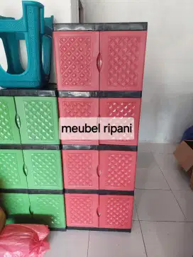 Lemari plastik 4susun rak warna merah