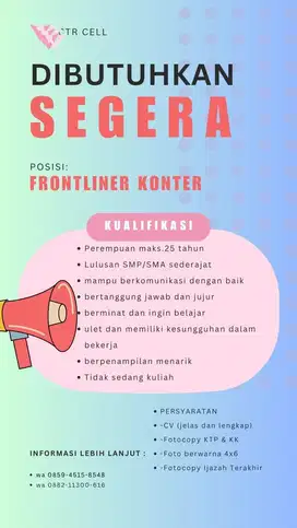 Dibutuhkan segera karyawan konter hp