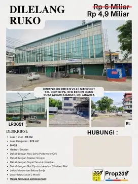 Dijual Ruko Green Ville, Kebon Jeruk, Jakarta Barat