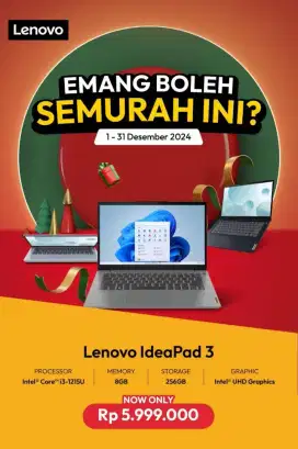 KREDIT LAPTOP LENOVO IDEAPAD 3 RAM 8GB, PROMO CICILAN MULAI 750RIBUAN