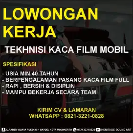 Di Butuhkan Tenaga Kerja Kaca Film Amatir / Professional