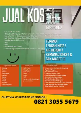 Jual Kos, Kosan, Kost Kosan Bandung, Penuh, Bersih, Strategis, Furnish