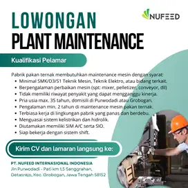 LOWONGAN PLANT MAINTENANCE PABRIK PAKAN TERNAK