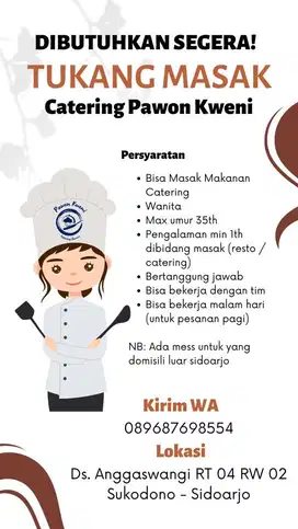 Dibutuhkan Tenaga Masak