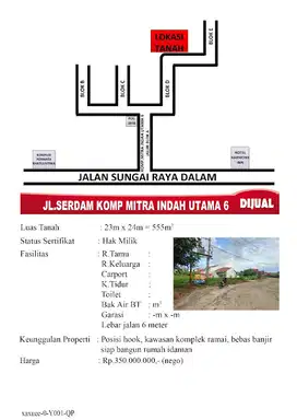 Tanah Serdam 23x24 Komp. Mitra Indah Utama 6 Murah Meriah