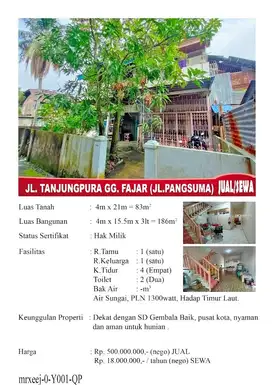 Rumah Tanjungpura gg.Fajar (dekat Sekolah Gembala Baik)