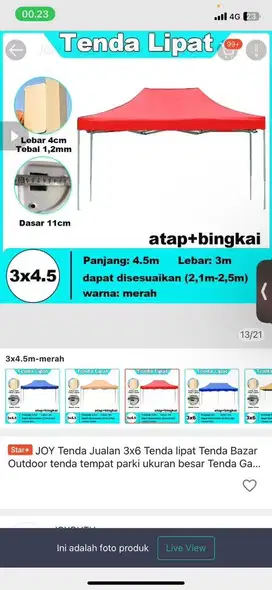Tenda jualan lipas ukuran besar
