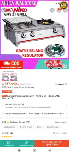 Kompor panggang 2in1 include selang