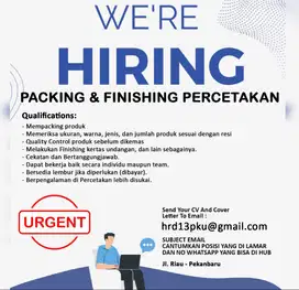 Lowongan Kerja Packing & Finishing Percetakan