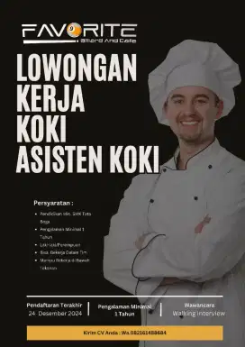 Loker Koki dan Asisten Koki