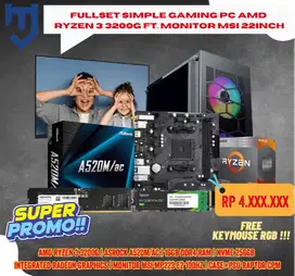 Fullset Simple Gaming PC AMD Ryzen 3 3200G ft. Monitor MSI 22inch