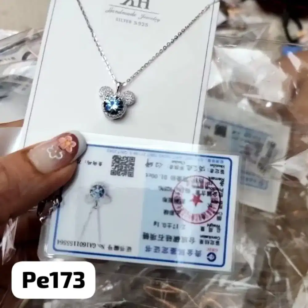 Termurah kalung perak moissanite aquamarine Mickey