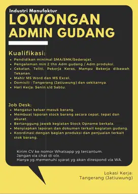 LOWONGAN ADMIN GUDANG