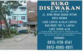 RUKO DISEWAKAN 4x14x 3 LANTAI + ROOF TOP DI JALAN RING ROAD MEDAN