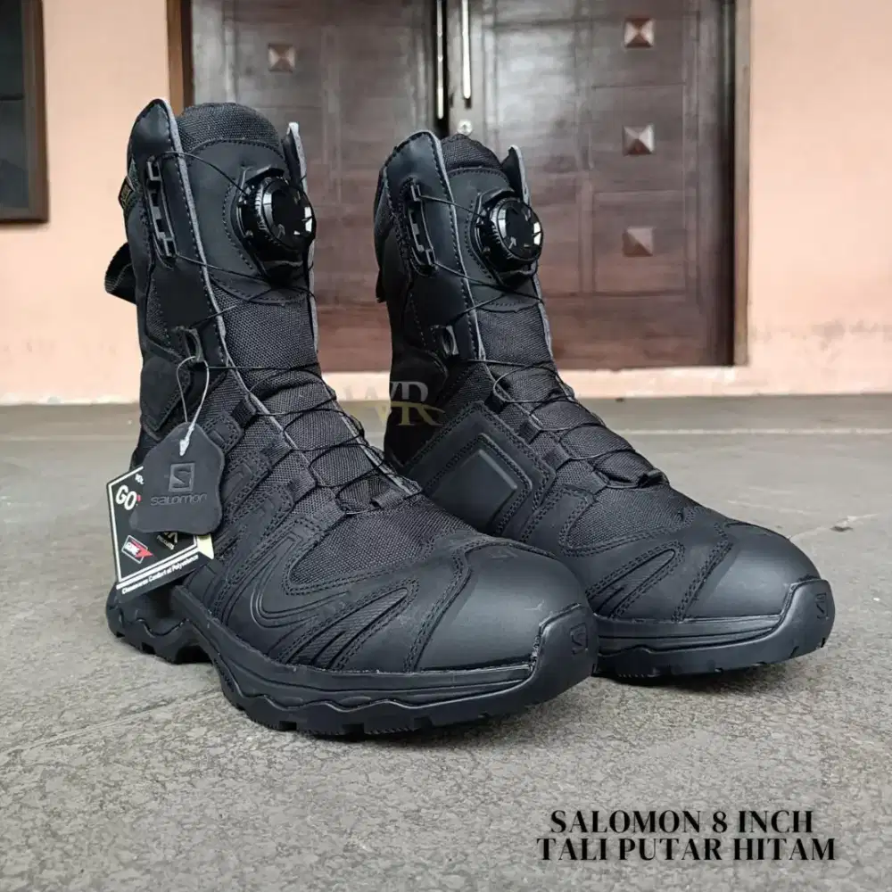 Sepatu pdl tactical Salomon Gore tex Tali putar Hitam Original import