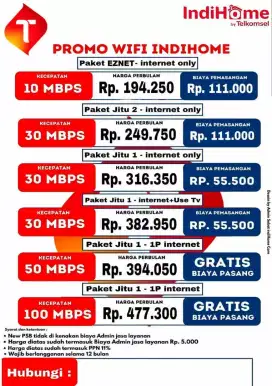 wifi indihome lagi Promo biaya cuma 111 ribu sja sluruh kalsel