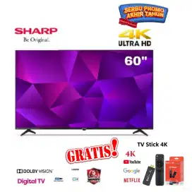 SHARP 4K UHD 60 Inch - Basic TV 4T-C60CH1X Dolby HDR+ USB Multimedia