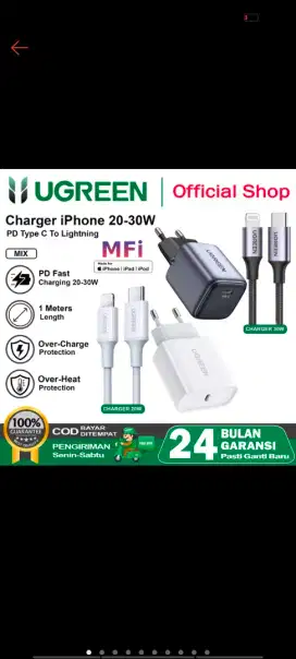 CHARGER ORI UGGREN 1 SET GAN SIL HITAM