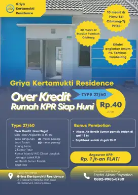 Dijual! Take Over Kredit Rumah KPR siap Huni!