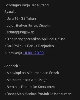 Lowongan Jaga Stand Minuman