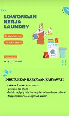 Dibutuhkan Karyawan / Karyawati Laundry