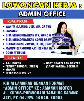 LOKER KHUSUS WANITA ADMIN OFFICE DAN MARKETING JAGA SHOWROOM MOTOR