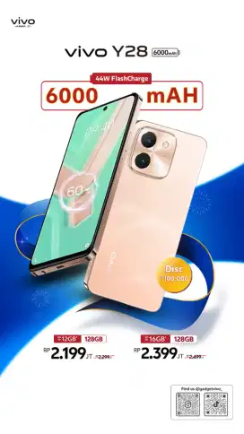 vivo Y28 baterai 6000Mah casback 100.000