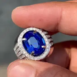 Cincin Permata Blue Sapphire 6.10 ct Ring Emas Berlian