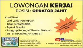 Lowongan kerja buat oprator jahit