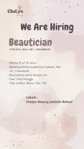 Lowongan Kerja Beautician Terapis Eyelash Nail Art Creambath