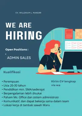 Dibutuhkan segera posisi Admin Sales