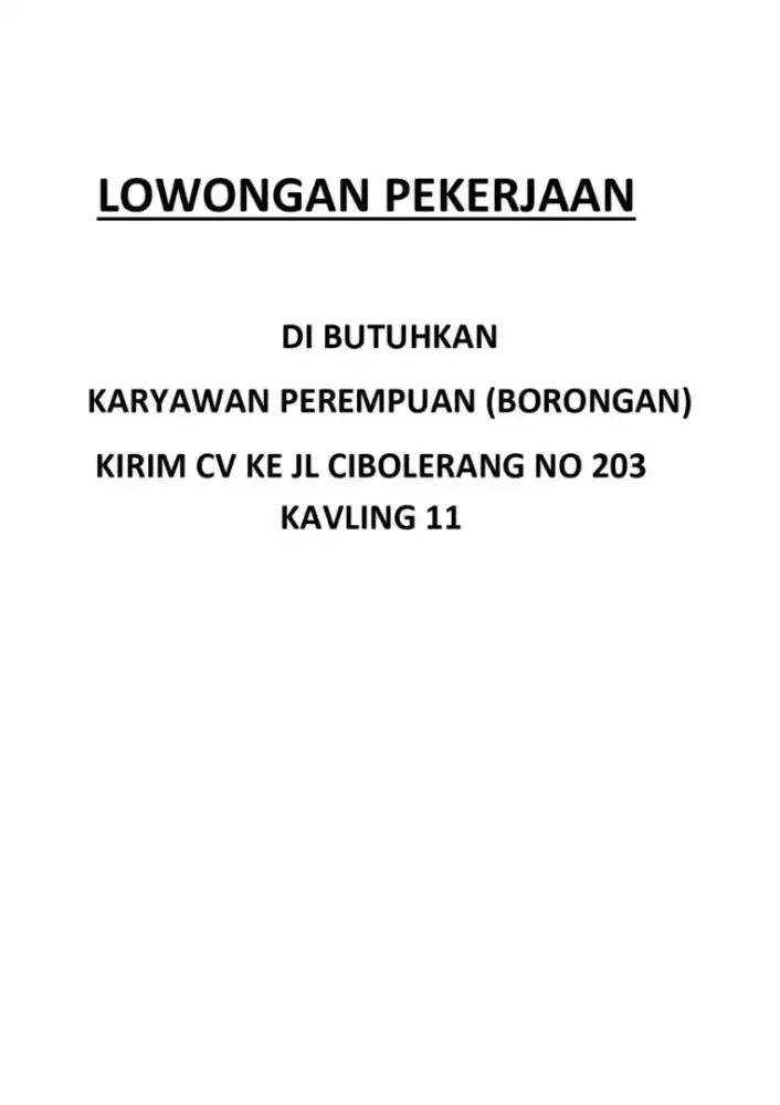 Lowongan kerja perempuan packing
