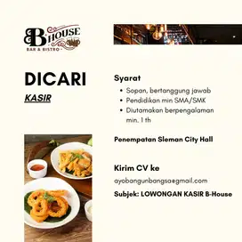 Lowongan KASIR di cafe B House cabang Yogyakarta