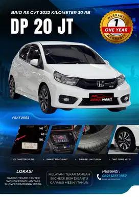 DP 20JT BRIO RS AT 2022 PMK 2023 Low KM Siap Pakai Record Promo Mobil