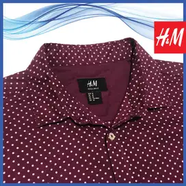 H&M Regular Fit Shirt, Kemeja Lengan Pendek Katun Motif