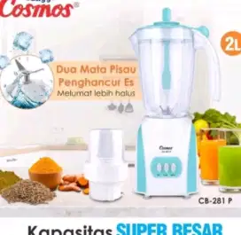 Blender Cosmos 2 Liter mika / plastik CB 281 P warna biru putih