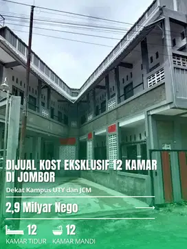 DIJUAL KOST EKSKLUSIF 12 KAMAR DI JOMBOR, SLEMAN YOGYAKARTA